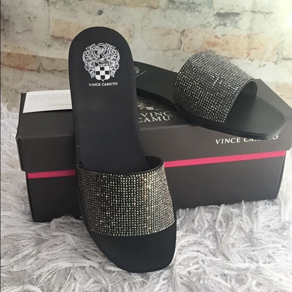 Women’s Vince Camuto Glam Slip On Crystal Embellished Slides Sandals - Picture 1 of 5